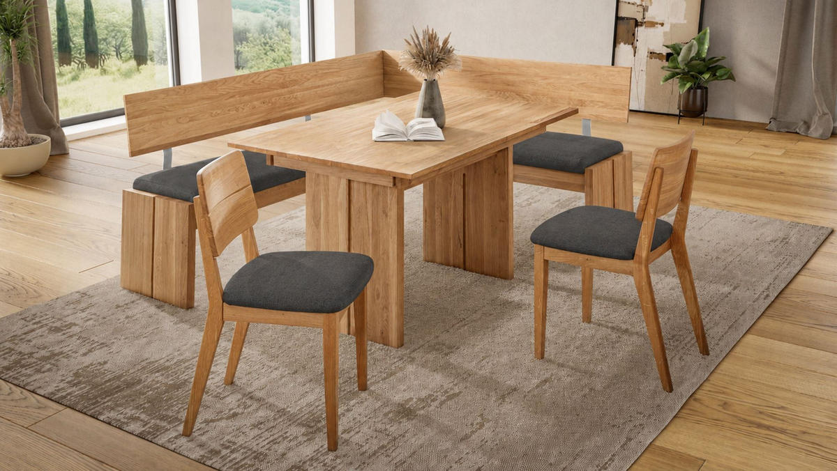 ECKBANKGRUPPE Modern Dani 3 für 7 Personen Massivholz Wildeiche/Grau - Wildeiche/Grau, Holz (192/85/167cm) - 58aufmkessel