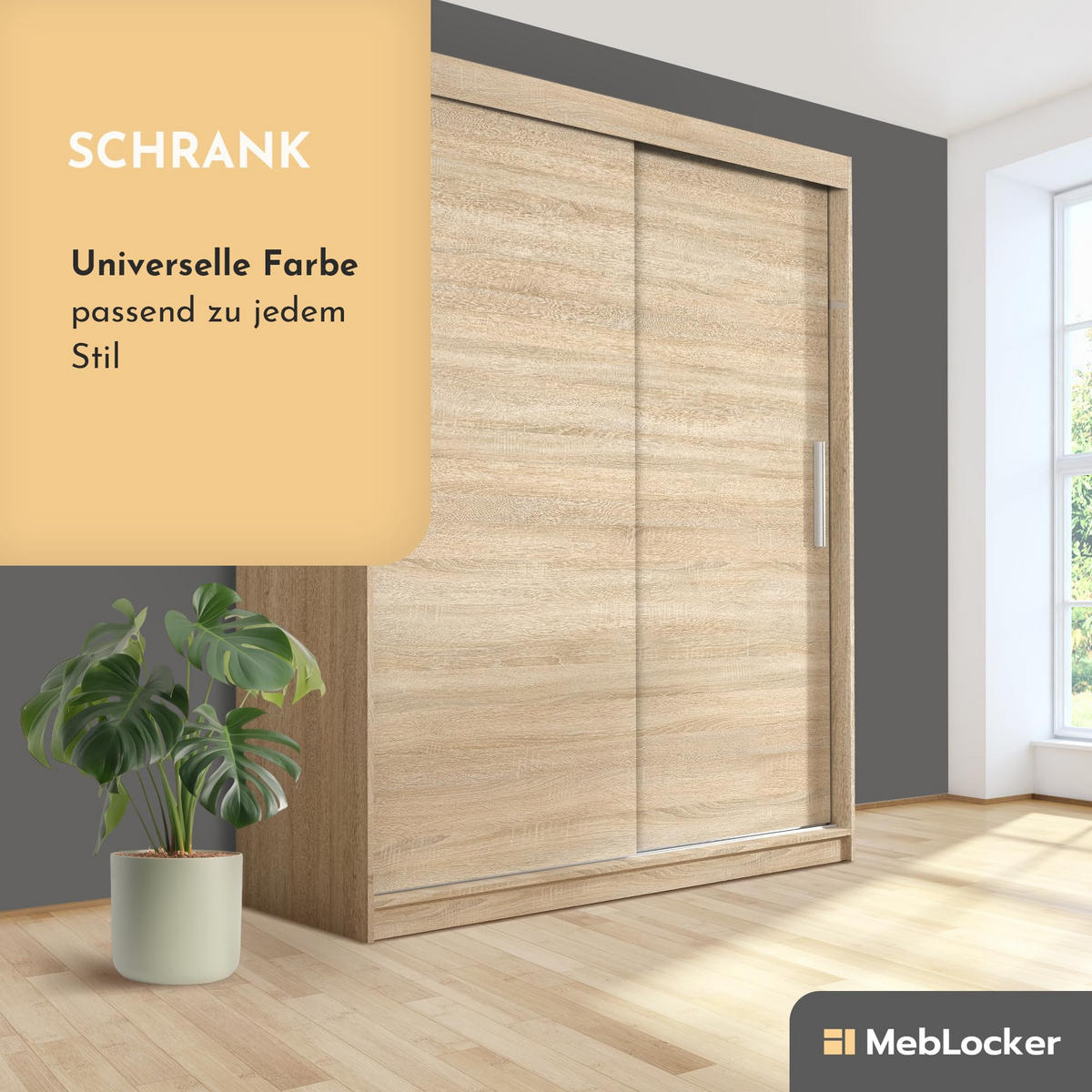 SCHIEBETÜRENSCHRANK180X59X215.5 cm Sonoma - Sonoma Eiche, Holzwerkstoff (215.5/180/59cm) - MebLocker
