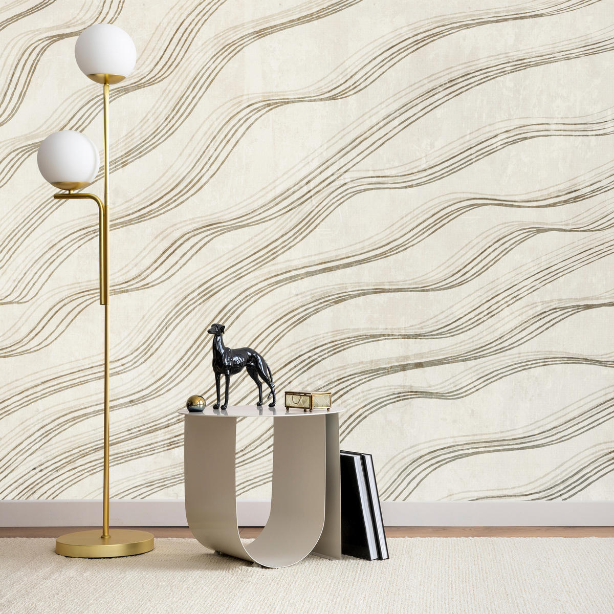 FOTOTAPETE für Wohnzimmer Beige Wellen Abstraktion 300x210 - Beige, Papier (300/210cm) - Muralo