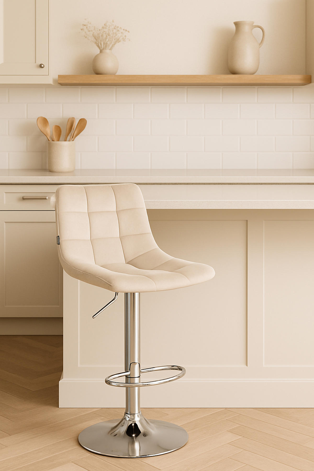 BARHOCKER James Samt chrom creme - Chromfarben/Creme, Textil/Metall (43/108.5/46.5cm) - TPFLiving