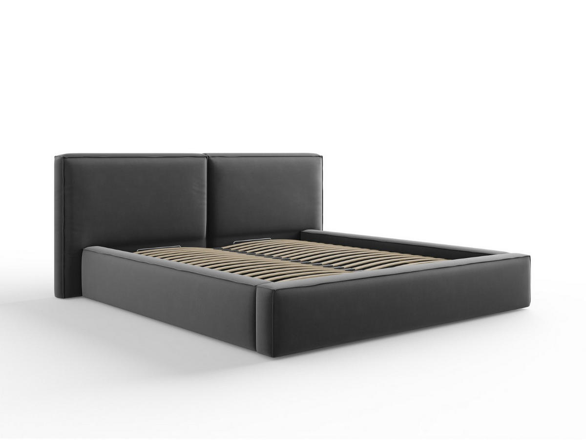 BETT mit Bettkasten und Kopfteil Jodie aus Samt grau 180x200cm - Grau, Textil (180/200cm) - Micadoni