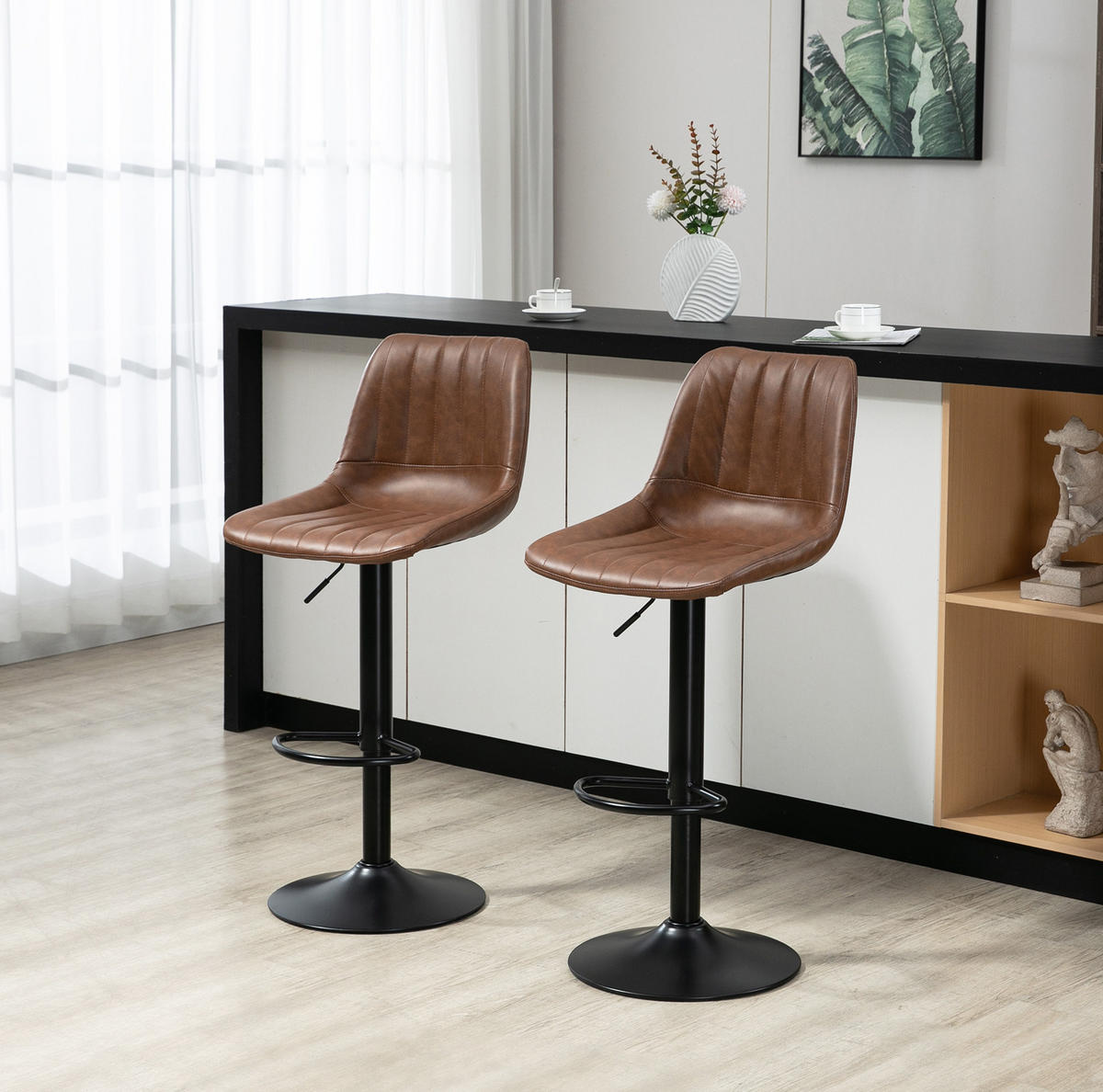 BARHOCKER 2er-Set Braun höhenverstellbar mit Rückenlehne - Braun, Metall (49.5/111/43cm) - MIVRAY