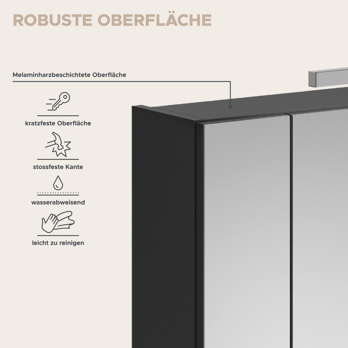 SPIEGELSCHRANK inkl. Beleuchtung LINUS (B/H/T: ca. 60/71/19 cm) in schwarz/Spiegelglas - Schwarz, Holzwerkstoff (60/71/19cm)