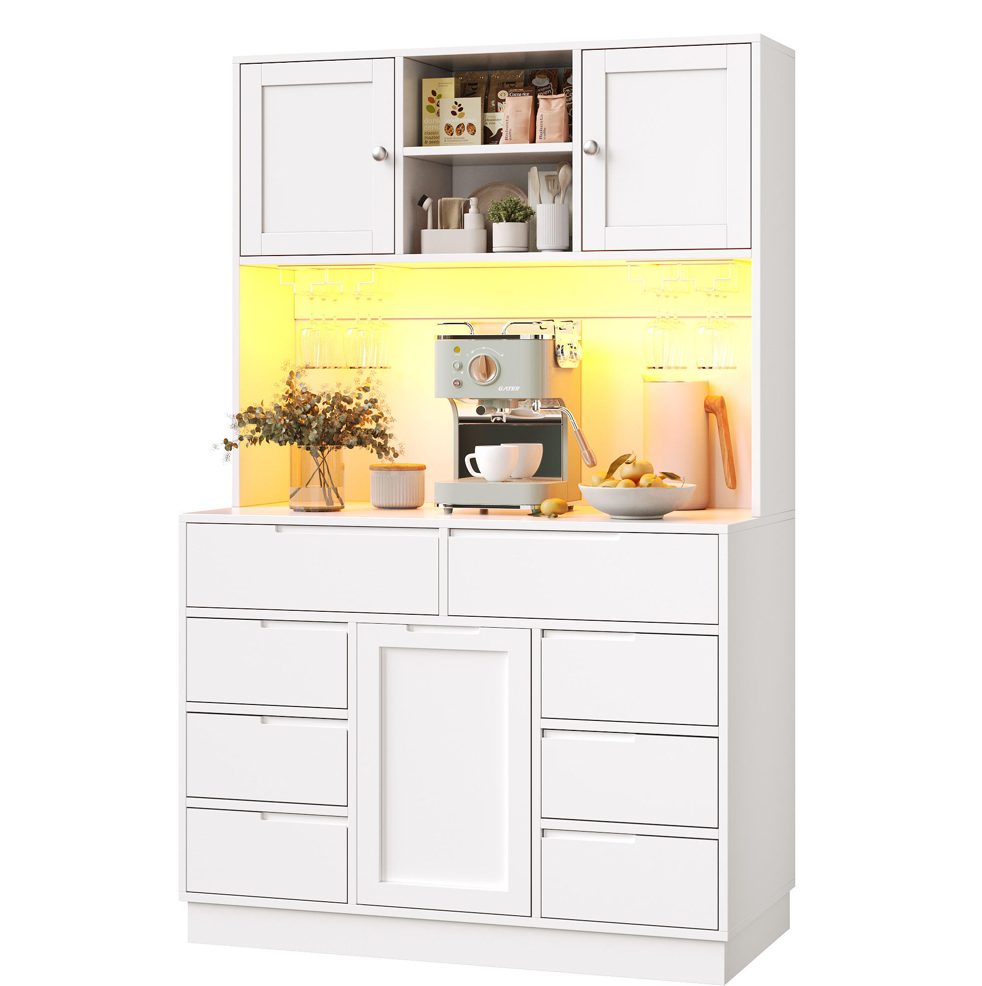 BUFFET 120/40/183,5 cm weiß aus MDF mit LED-Beleuchtung - Weiß, Holzwerkstoff (120/183.5/40cm) - OKWISH