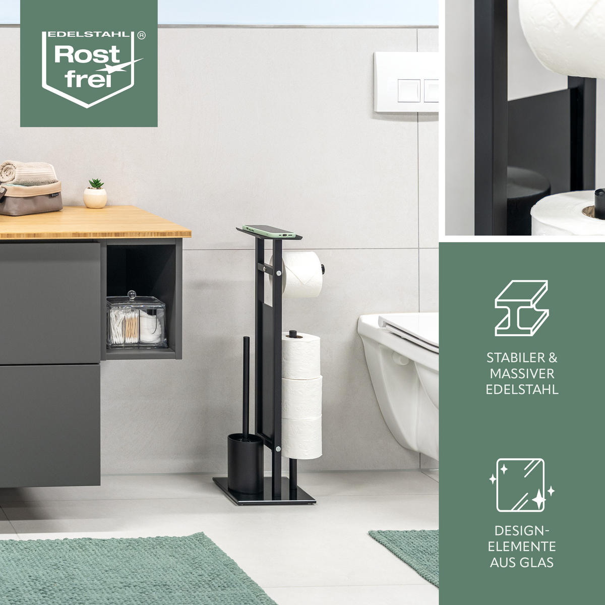 STAND-WC-GARNITUR 4IN1, schwarz - Schwarz, Metall (28/67/20cm) - eluno