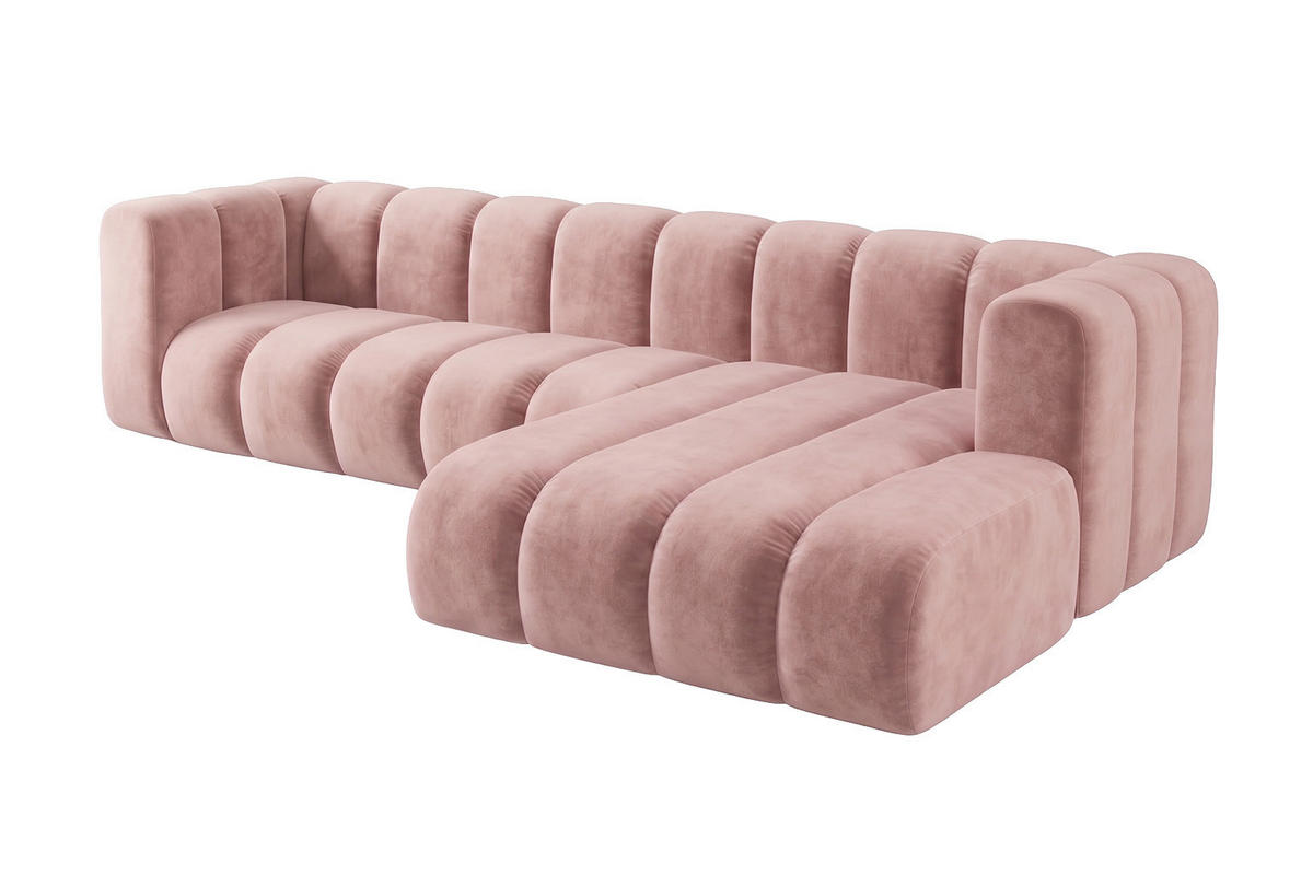 ECKSOFA Modulares In L-Form, Velvet-Stoff Riviera, Hellrosa, Rechts, GRAND 287 cm - Hellrosa, Holz (287/179cm) - Kaiser Möbel