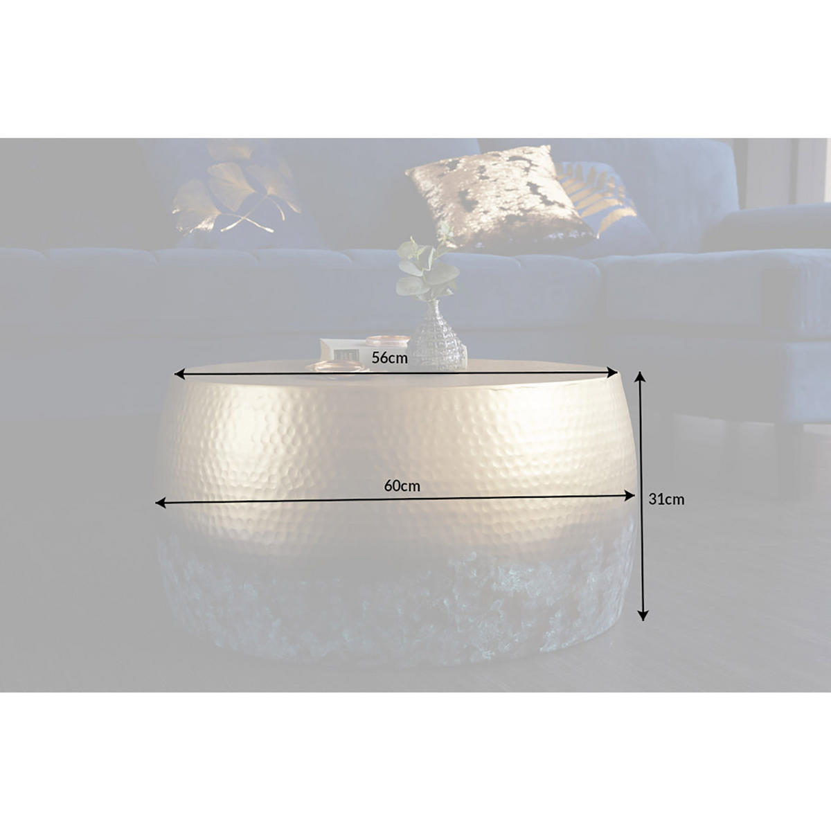 COUCHTISCH ORIENT III Metall Gold 60 cm - Blau/Goldfarben, Metall (60/60/31cm) - riess-ambiente