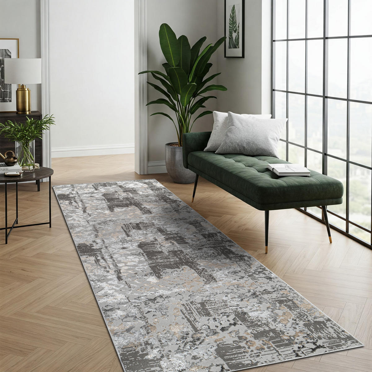 TEPPICHLÄUFER CRYSTAL hellgrau abstrakt 80/500 cm - Hellgrau, Textil (80/500cm) - Tapiso
