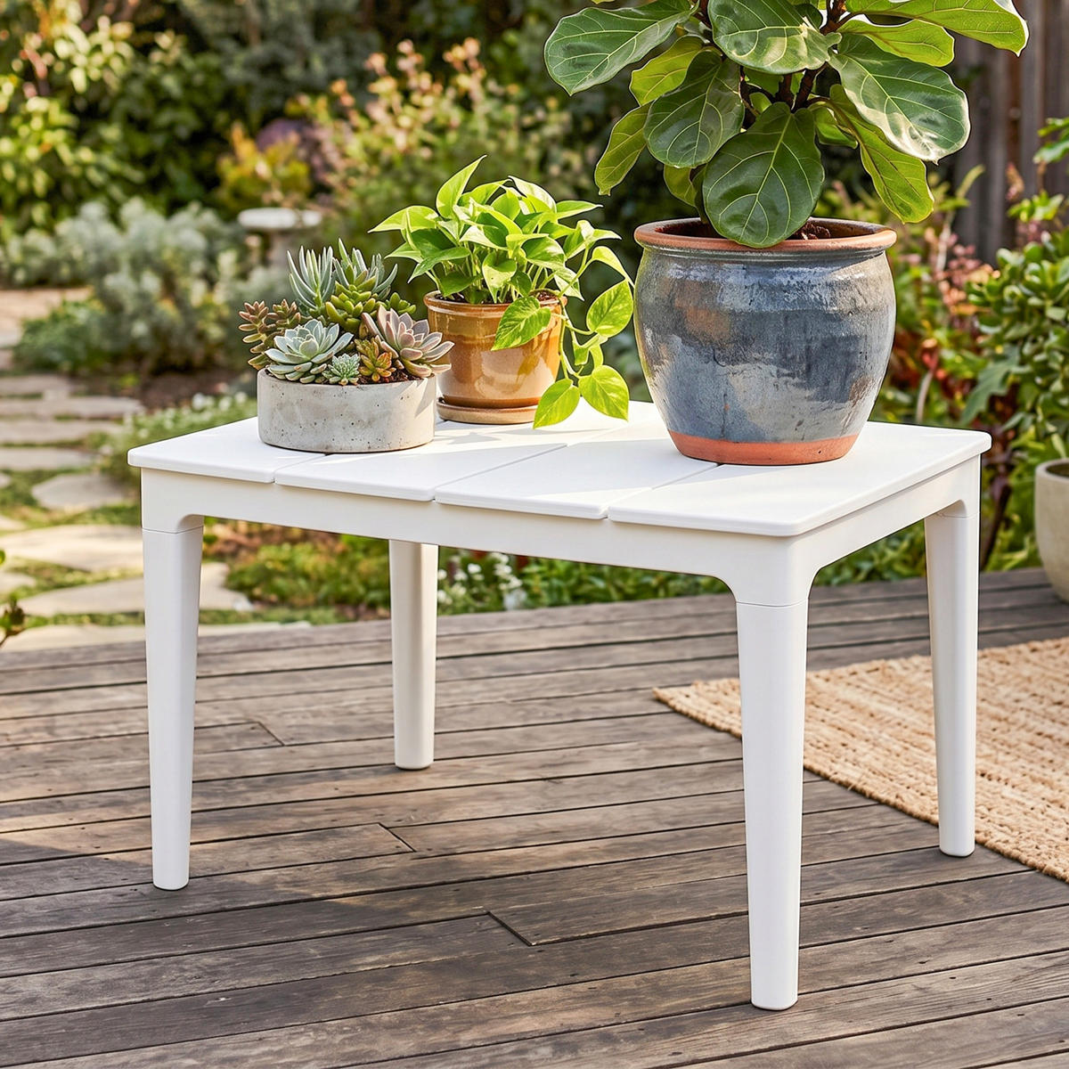 BEISTELLTISCH DE-07351 aus Kunststoff, wetterfest und rechteckig Cremeweiß - Creme, Kunststoff (70/53/39cm) - ComfortXL