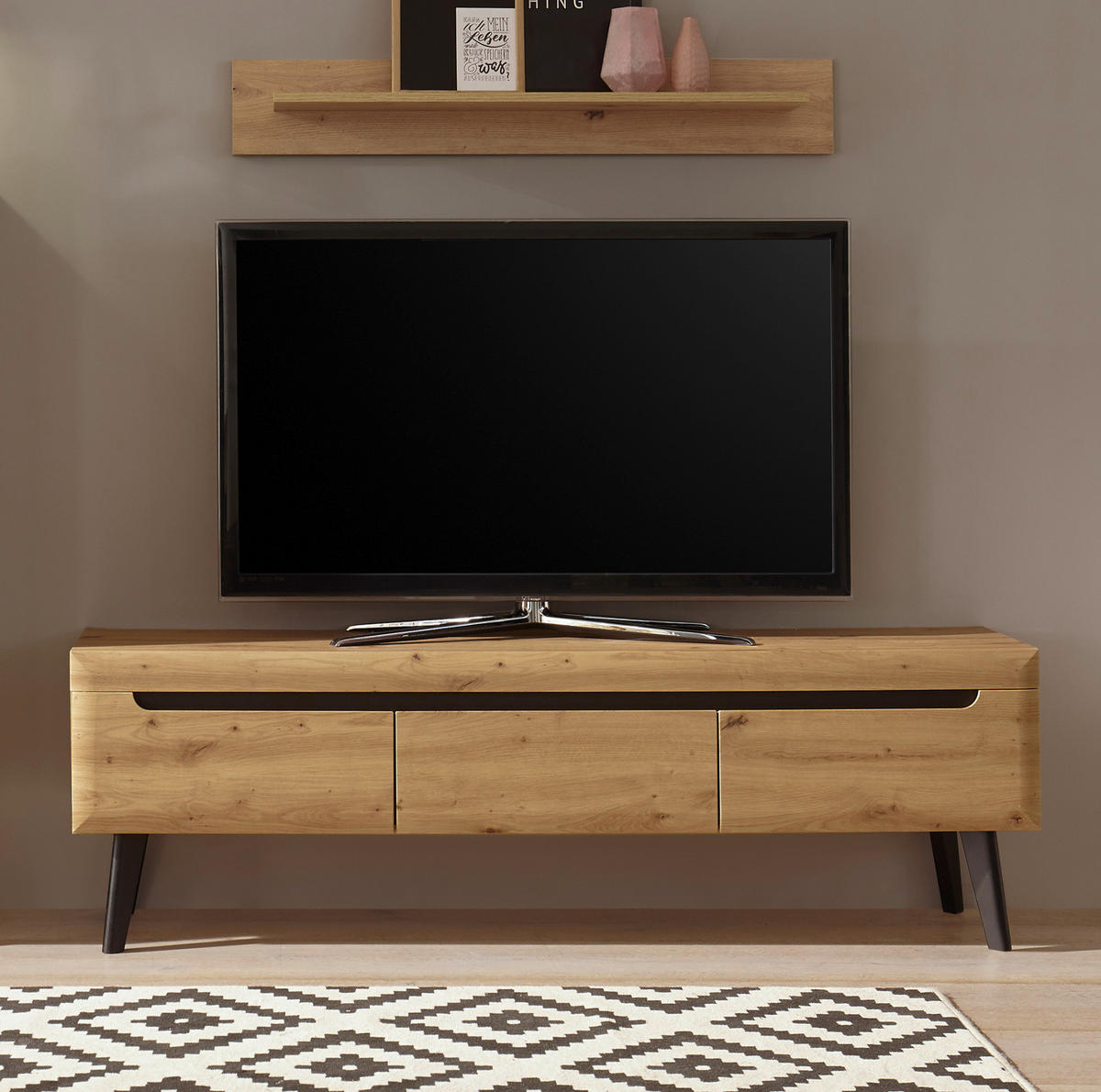 TV-LOWBOARD Artisan Eiche schwarz, TV-Unterteil skandinavisch, 160 x 50 cm - Schwarz/Eiche Artisan, Holzwerkstoff (160/50/40cm) - Furn.Design