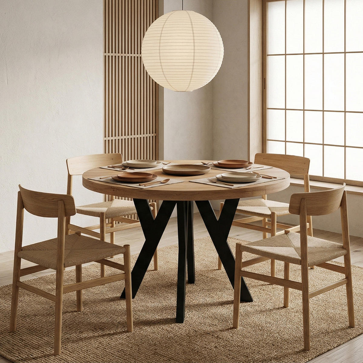 ESSTISCH Runder Ausziehbarer PERO 90/140, Craft Golden/Schwarz - Schwarz/Braun, Holz (140/90/77cm) - Dekori_Interiors