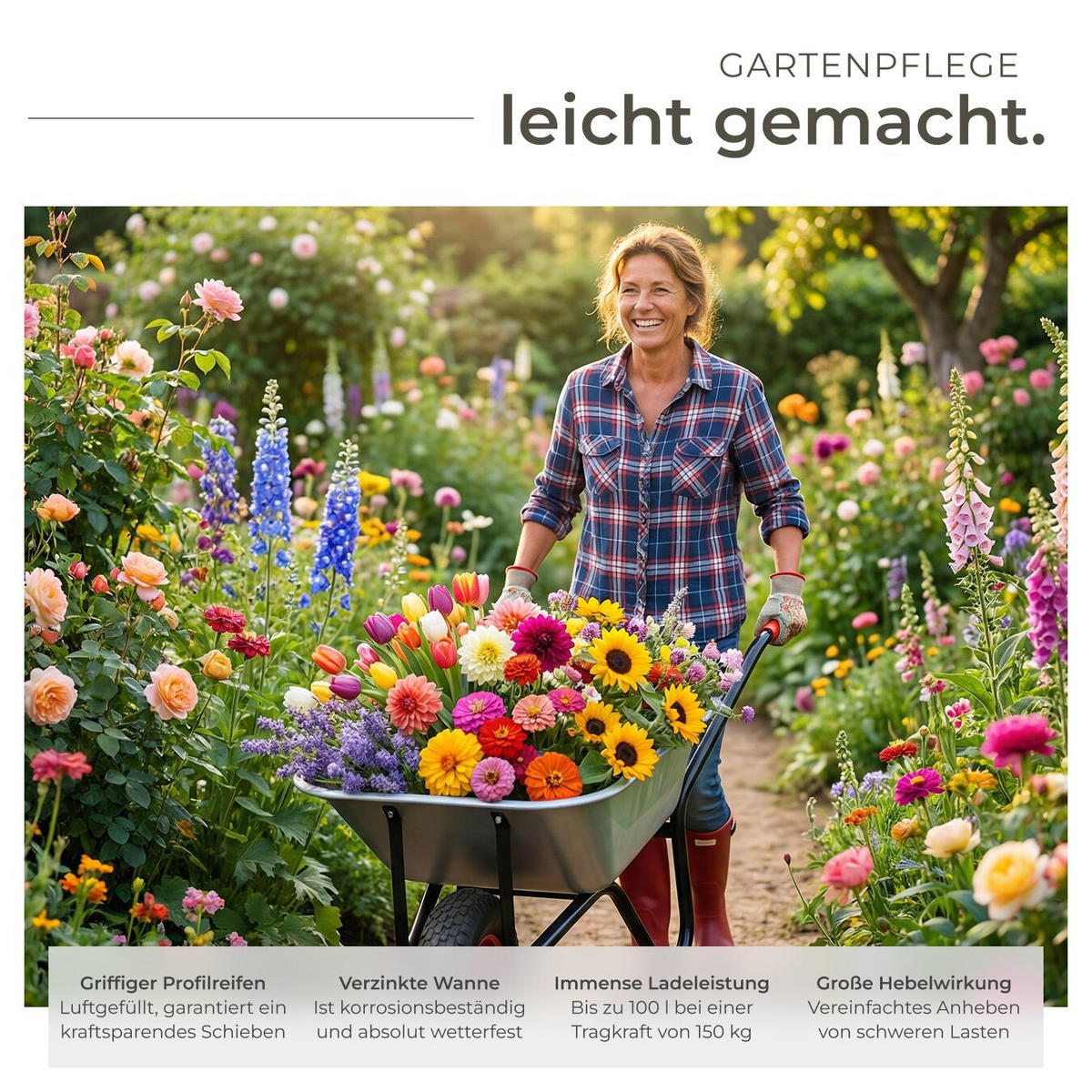 SCHUBKARRE Oskar, Belastbarkeit 150 kg, silber - Silberfarben, Metall (57/66/146cm) - tectake