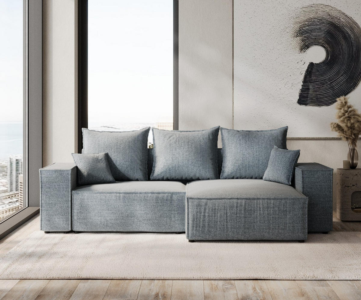 ROHOVÁ SEDAČKA SENSO, textil, Modrošedá - černá/šedohnědá, dřevo/kompozitní dřevo (255/148cm) - AltaBeds