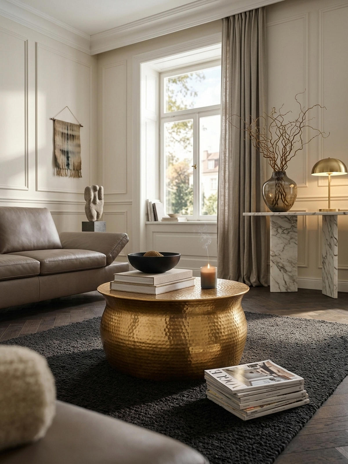 COUCHTISCH ENNS: Orientalisch, Hammerschlagstrukturen, Aluminium, Handgefertigt, Gold 60x60x30 cm - Goldfarben, Metall (60/60/30cm) - KADIMA DESIGN