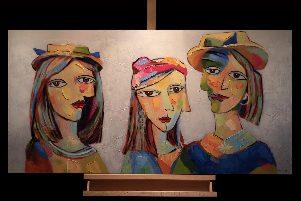 ACRYLBILD HANDGEMALT 120/60 cm - Blau/Gelb, Holz/Textil (120/60cm) - KUNSTLOFT