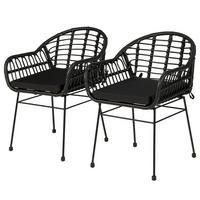 GARTENSTUHL - 2er-Set - Polyrattan / Stahl - Schwarz, Textil/Metall (53/76/54cm) - home24