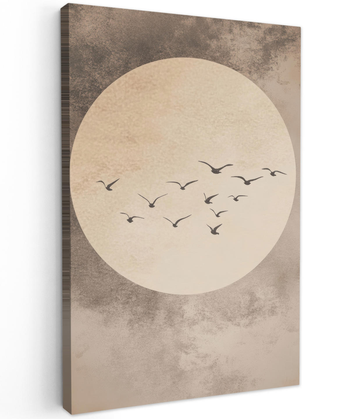 LEINWANDBILD Vogel - Beige - Japanisch 90x140 cm - Taupe, Textil (90/140cm) - MuchoWow