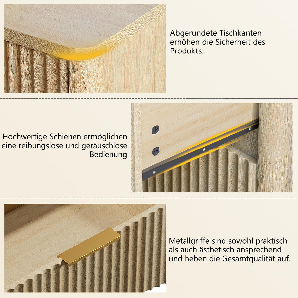 NACHTTISCH 58/64/38 cm Eiche aus MDF mit 3 Schubladen - Braun, Holzwerkstoff (58/64/38cm) - OKMYHOME