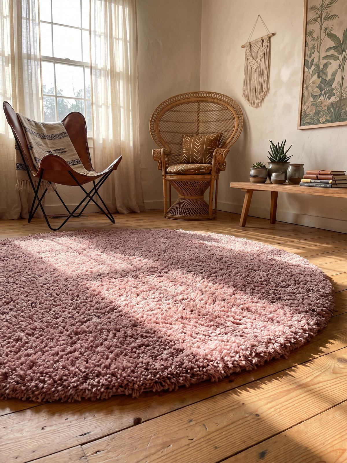 TEPPICH Hochflor Shaggy Uni Style Polypropylen Wohnzimmer Rosa Rund 160x160 - Rosa, Textil (160/160cm) - KADIMA DESIGN