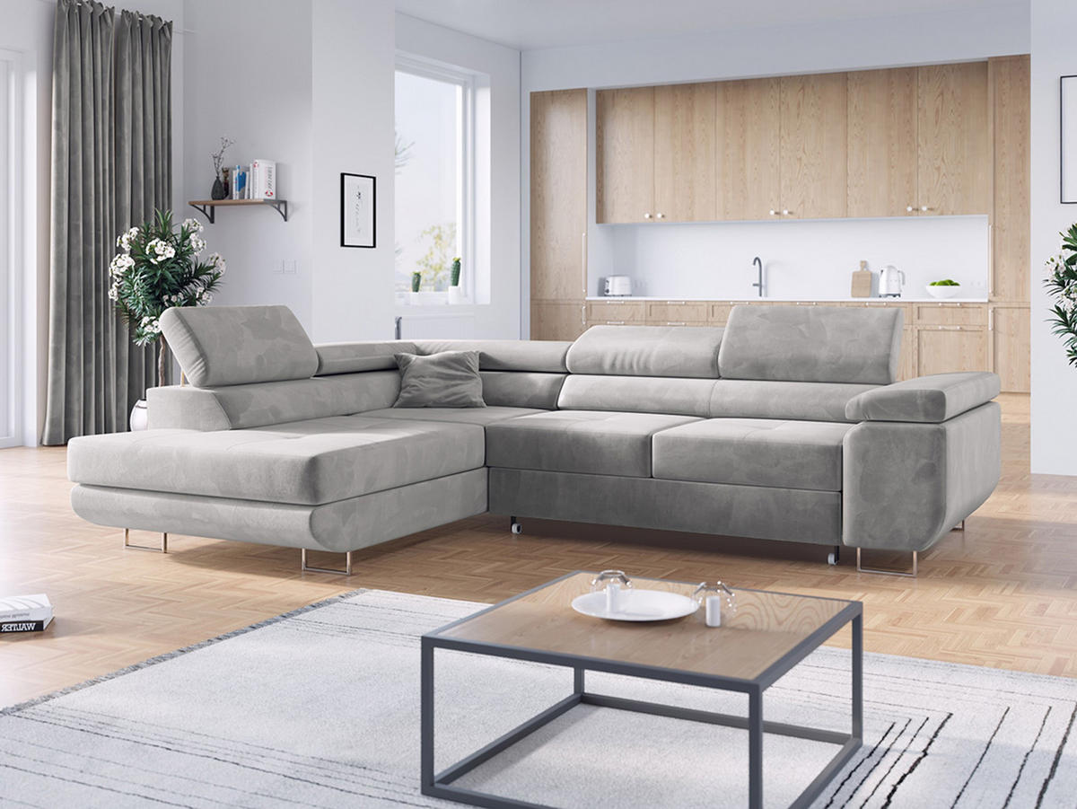 ECKSOFA GUSTAW L Hellgrau Velvet Links Seite - Silberfarben/Hellgrau, Textil/Metall (205/275cm) - MKS