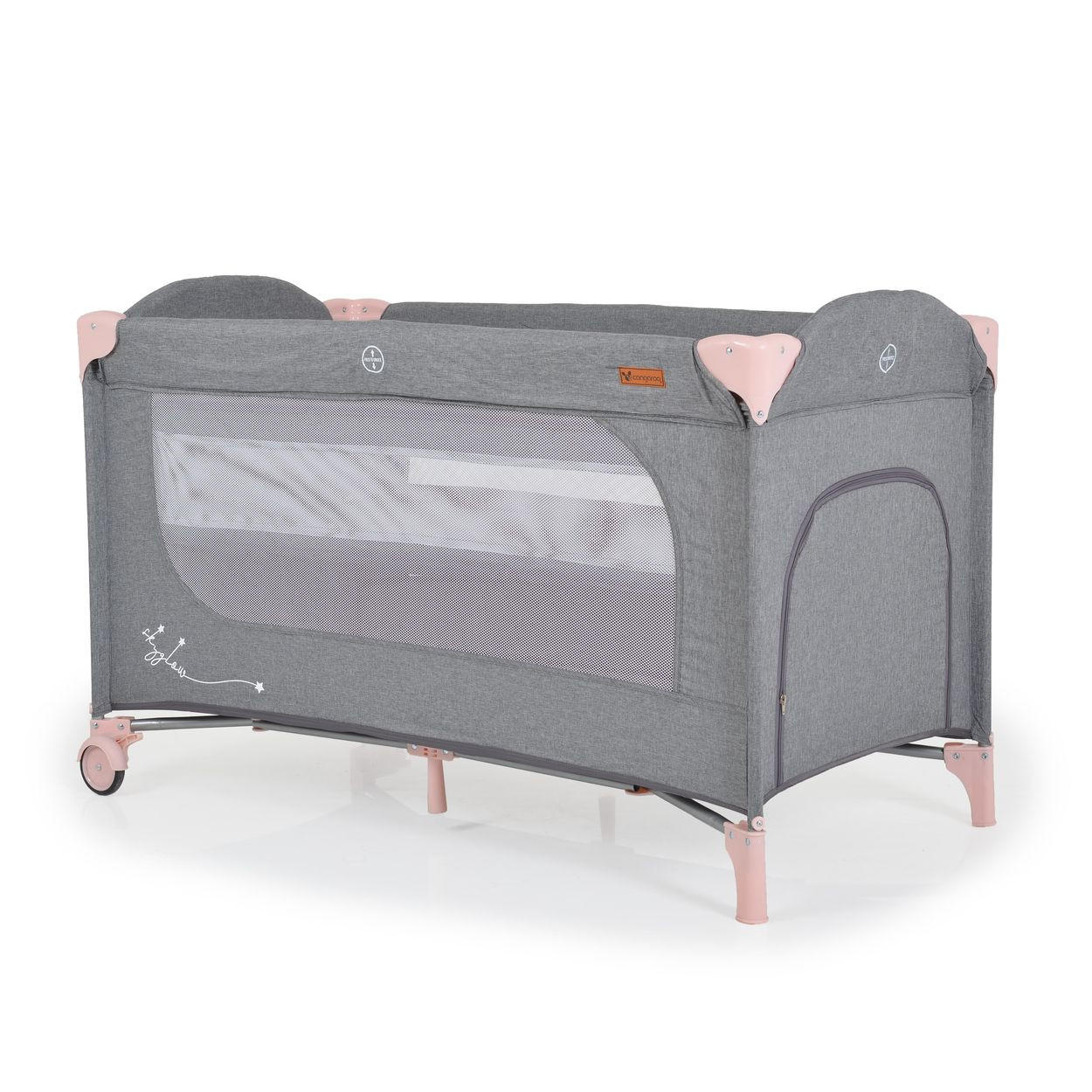 REISEBETT Skyglow 2 Ebenen rosa Räder Matratze Seiteneingang Tasche Bremsen - Rosa, Kunststoff (60/120cm) - Cangaroo