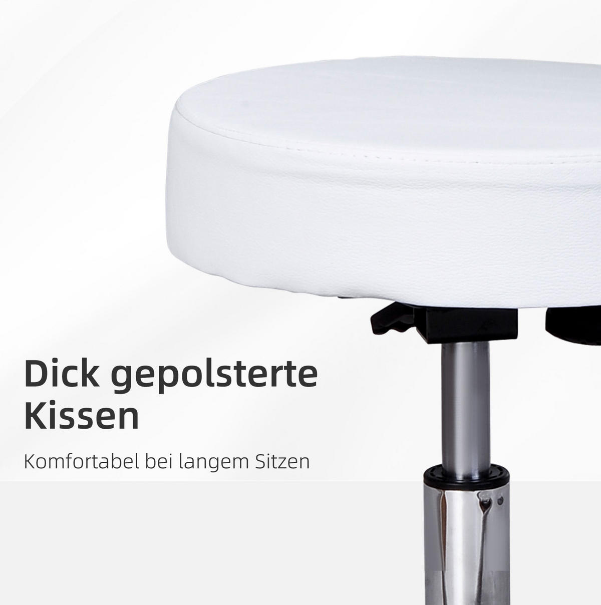 DREHSTUHL Sitzhöhe 35/35/84 cm weiß aus Kunstleder mit Rückenlehne und Rollen - Weiß, Leder (35/84/35cm) - OKWISH