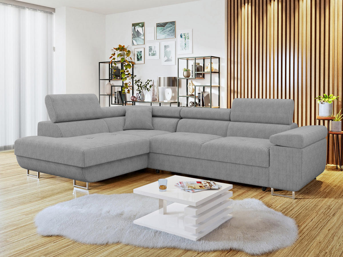 ECKSOFA Torezio Cord, Seite: Links - Grau, Holz/Textil (274/203cm) - MIRJAN24