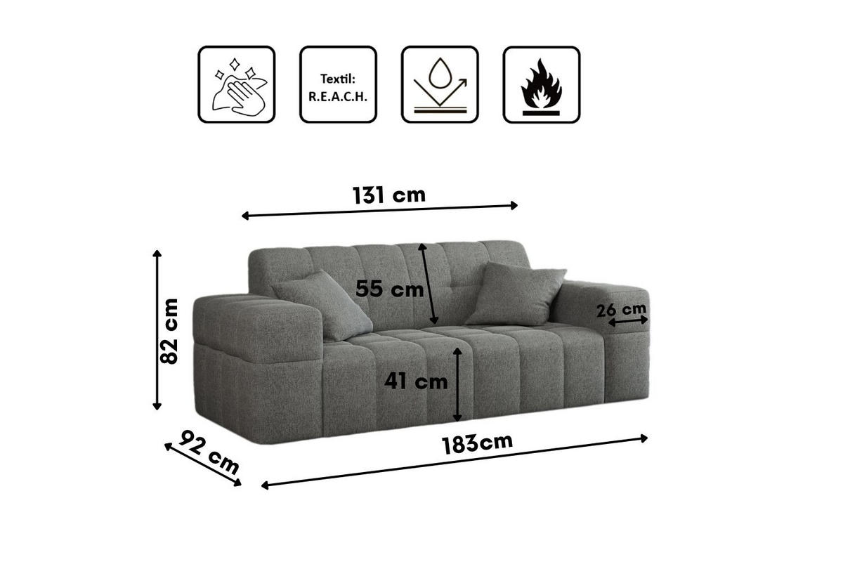 SOFA 2-sitzer Couch serie NIMES Stoff Verita Stahl - Dunkelgrau, Holz (183/82/92cm) - Kaiser Möbel