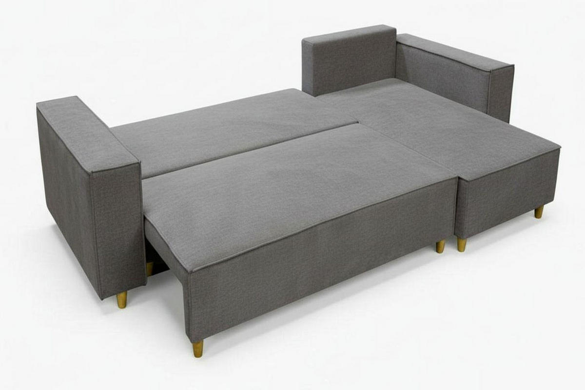 ECKSOFA RIO mit Schlaffunktion und Bettkasten, Farbe: Grau, Velourstoff, Ottomane Universal - Grau, Textil (249/142cm) - Marpur