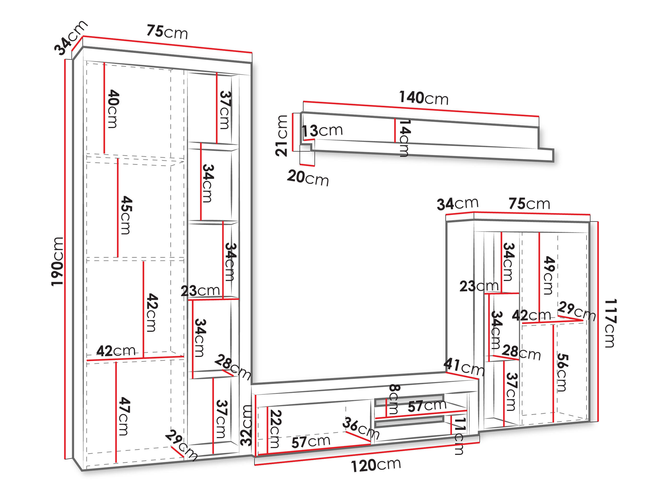 Thumbnail - Mirjan24 Wohnwand, Weiß, Grau, Holzwerkstoff, Rechteckig,Rechteckig, 270x190x43 cm, Wohnzimmer, Wohnwände, Anbauwände