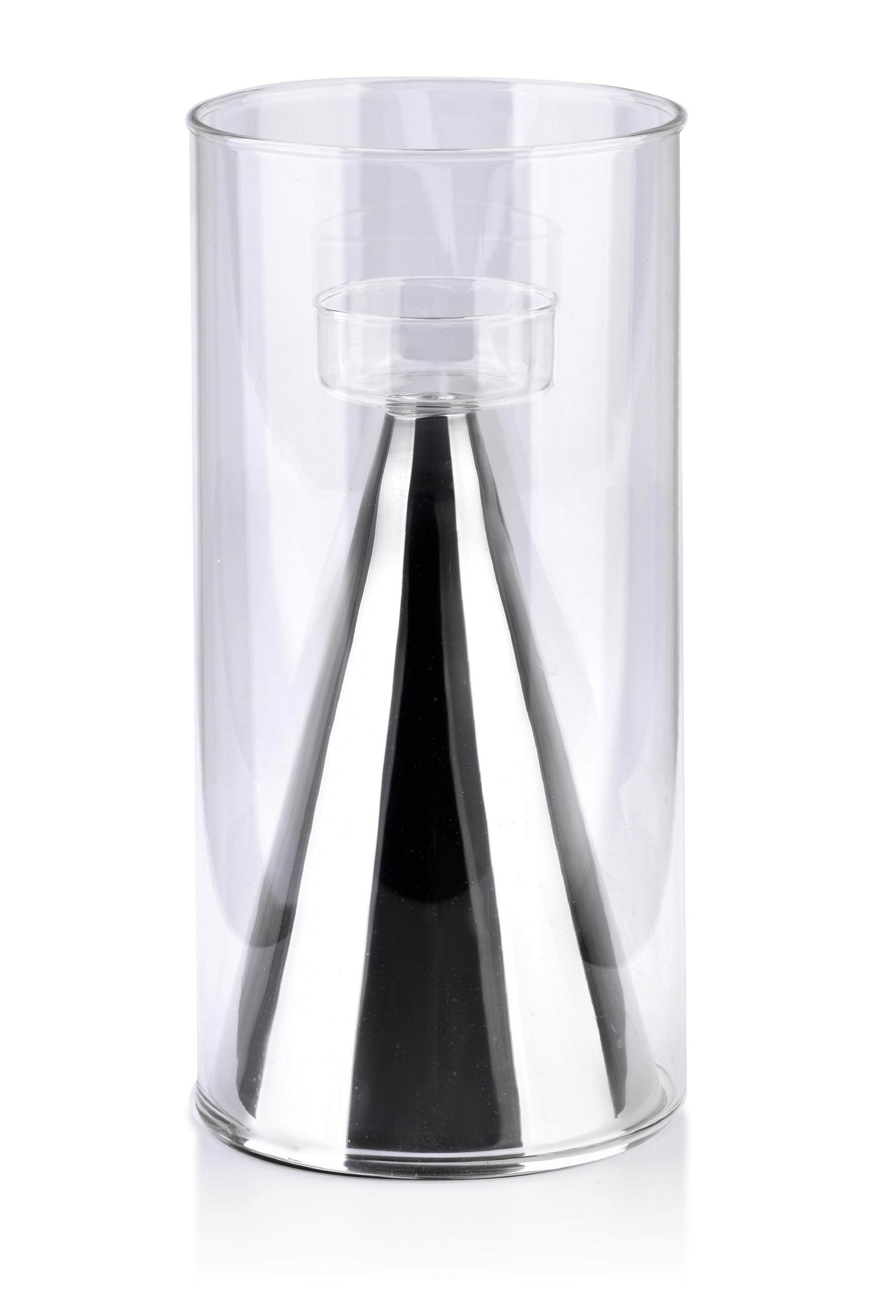 KERZENHALTER Rita Silber 12/12/25 cm Glas - Silberfarben, Glas (12/25/12cm) - Mondex