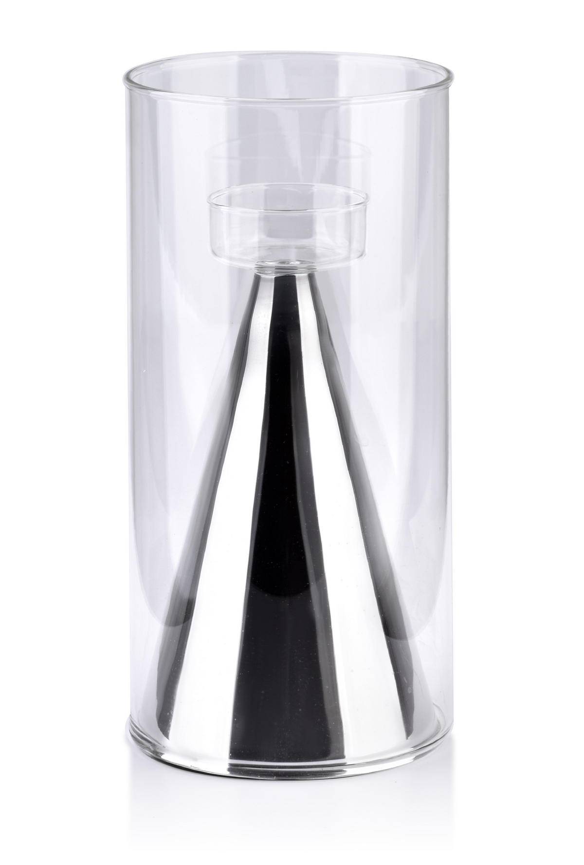 KERZENHALTER Rita Silber 12/12/25 cm Glas - Silberfarben, Glas (12/25/12cm) - Mondex