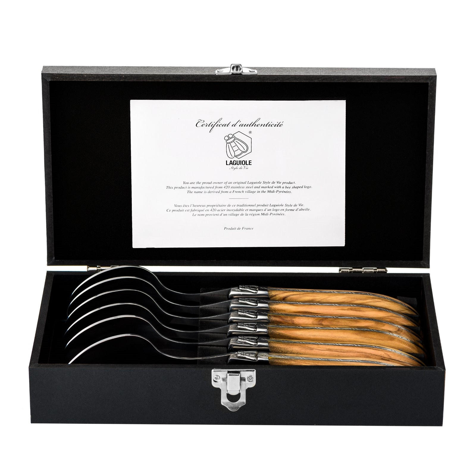 ESSLÖFFEL-SET Luxury Line 6-tlg. 22 cm, Griffe aus Olivenholz naturfarben - Naturfarben, Holz - Laguiole Style de Vie