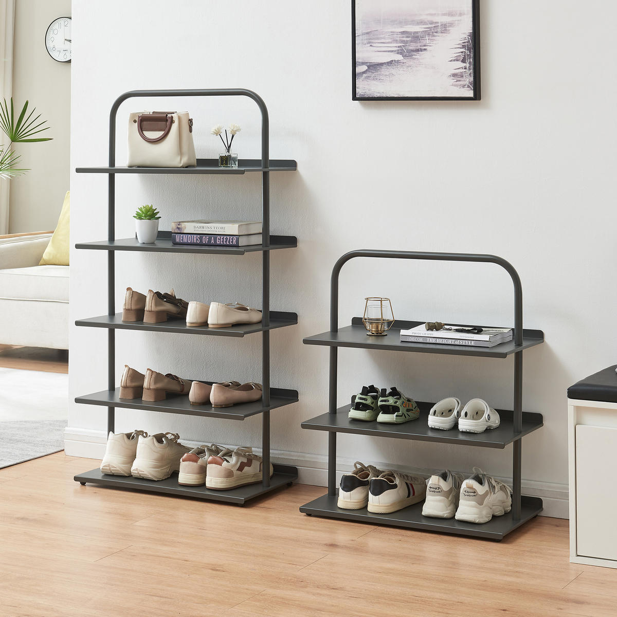 OBUVNÍK Poytya - antracitová, kov (60/73/32cm) - [en.casa]