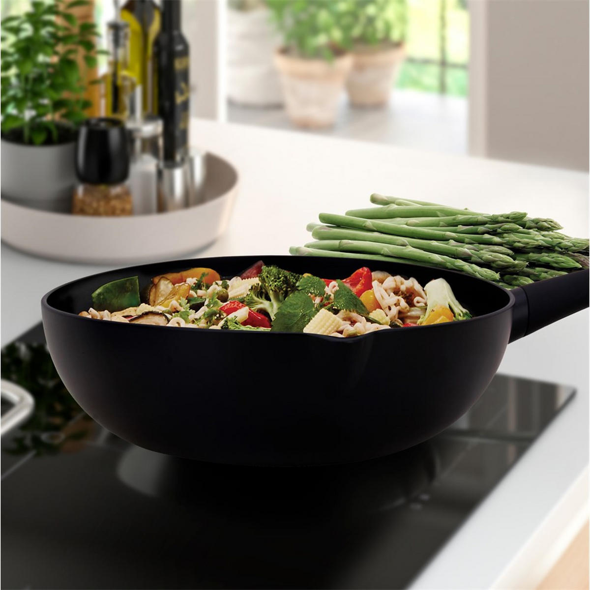 WOK Schwarz 48.5/28/7.5 cm MR121728 - Schwarz, Metall (28cm) - Maestro 