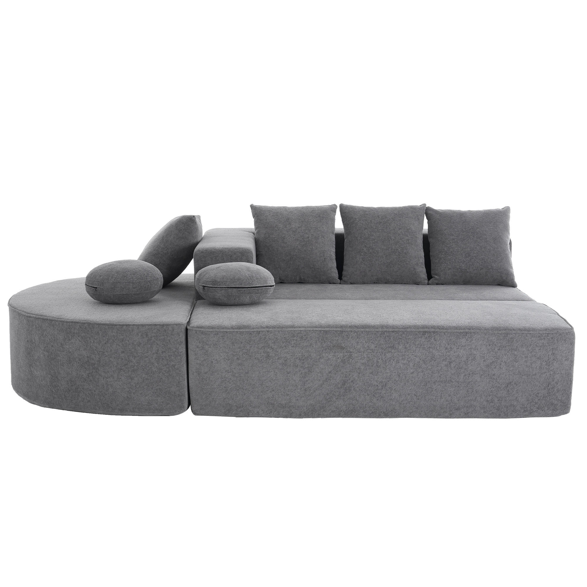 WOHNLANDSCHAFT Chenille Grau mit Kissen - Grau, Textil (263/66/171cm) - WISHDOR