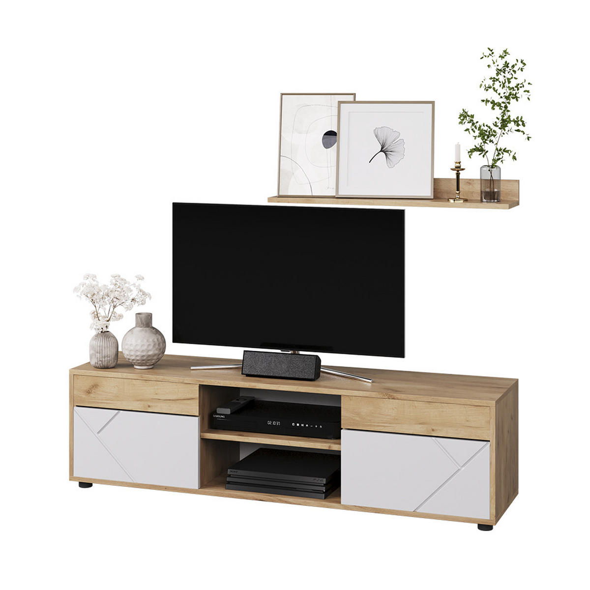 ŽIVÁ STĚNA Berno Zlatá síla dub/bílá - bílá/medově dubová, kompozitní dřevo (139.8/38.9/35.4cm) - Vicco