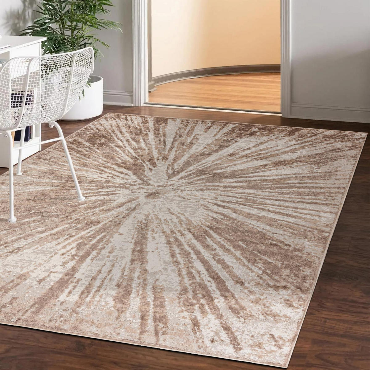 TEPPICH Beige Modern Abstrakt - Kurzflor Rechteckig Stilvoller - Creme - 120 x 170 cm - Sandfarben, Textil (120/170cm) - Mazovia