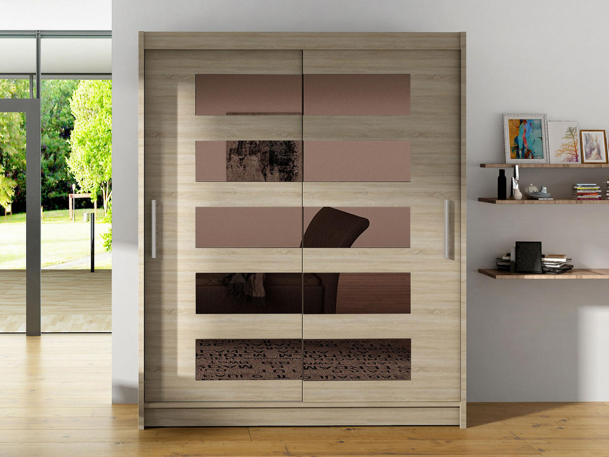 SCHWEBETÜRENSCHRANK Westa V - Silberfarben/Sonoma Eiche, Holzwerkstoff/Metall (150/200/58cm) - MIRJAN24