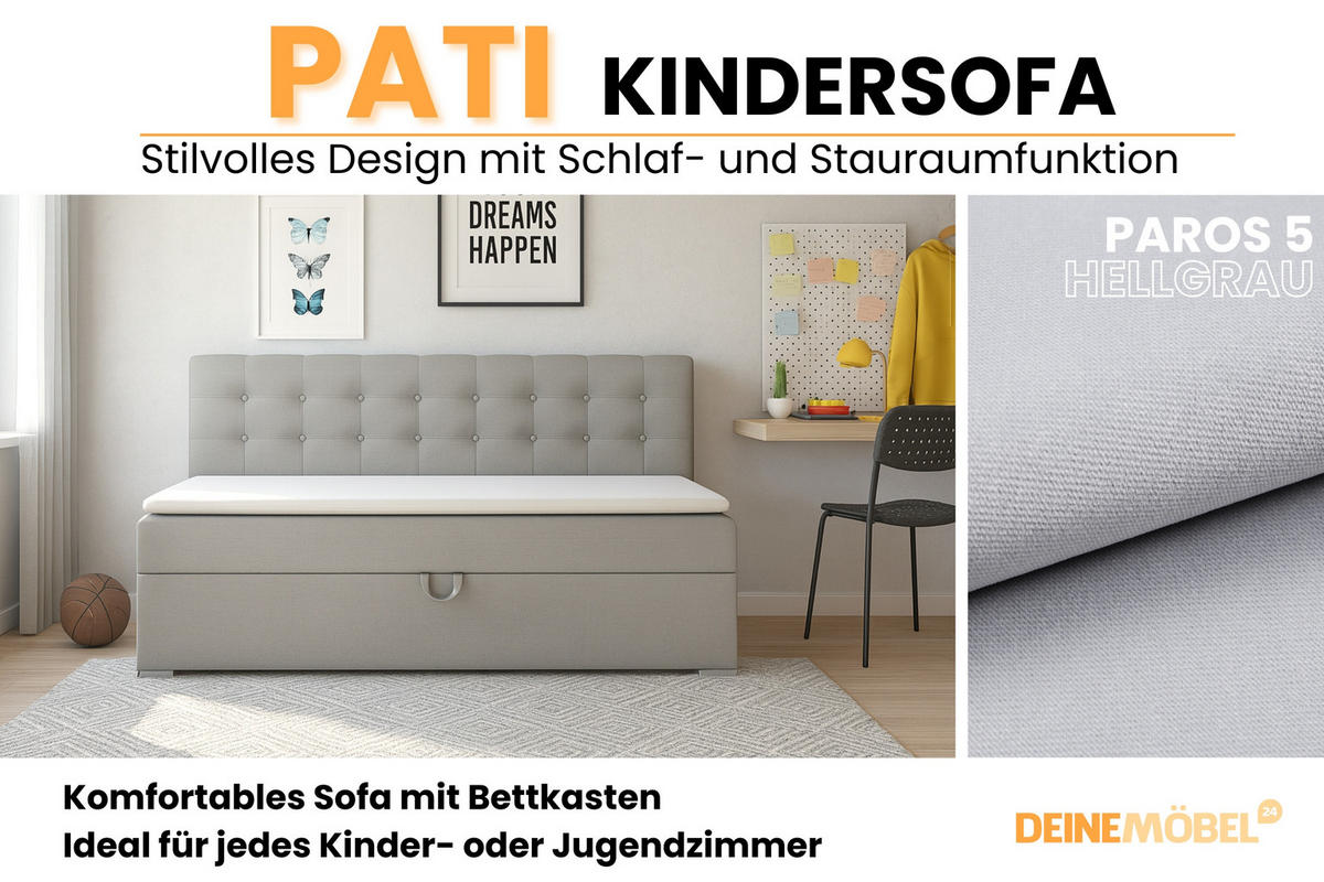 BOXBETT PATI 100/200 Hellgrau mit Bonell-Federkernmatratze H3 - Hellgrau, Holz/Holzwerkstoff (100/200cm) - Deine Möbel 24