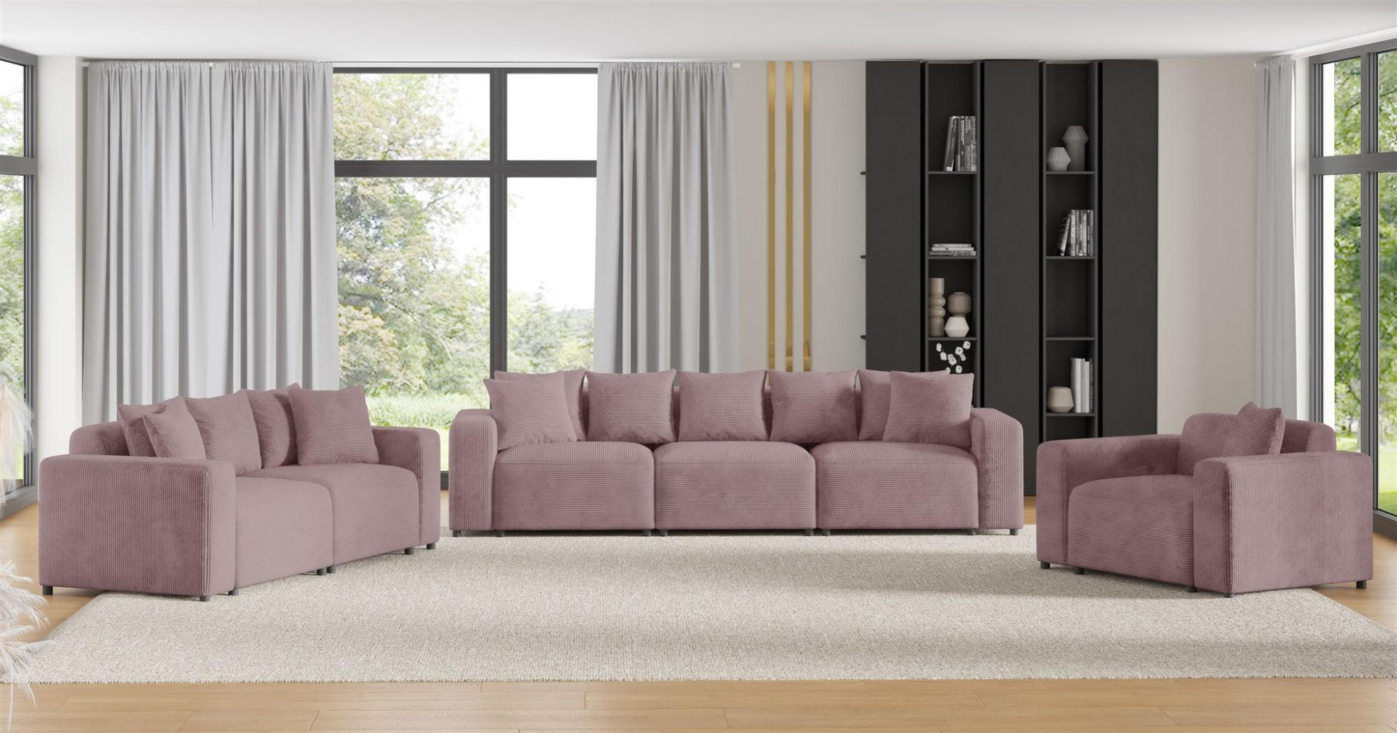 SOFASET Megan 3-2-1 In Poso - Altrosa, Holzwerkstoff/Textil (327/75/98cm) - Fun Möbel