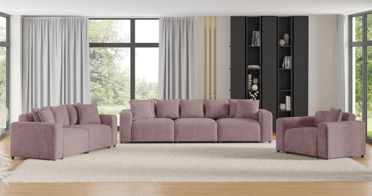 SOFASET Megan 3-2-1 In Poso - Altrosa, Holzwerkstoff/Textil (327/75/98cm) - Fun Möbel