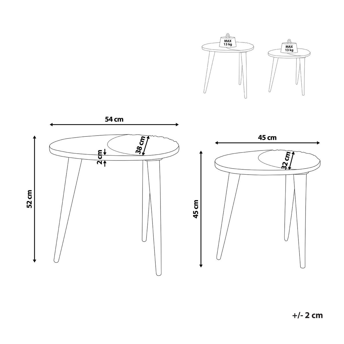BEISTELLTISCH 2er-Set Mangoholz dunkelbraun oval Khetua - Dunkelbraun/Goldfarben, Holz (38/54/52cm) - Beliani