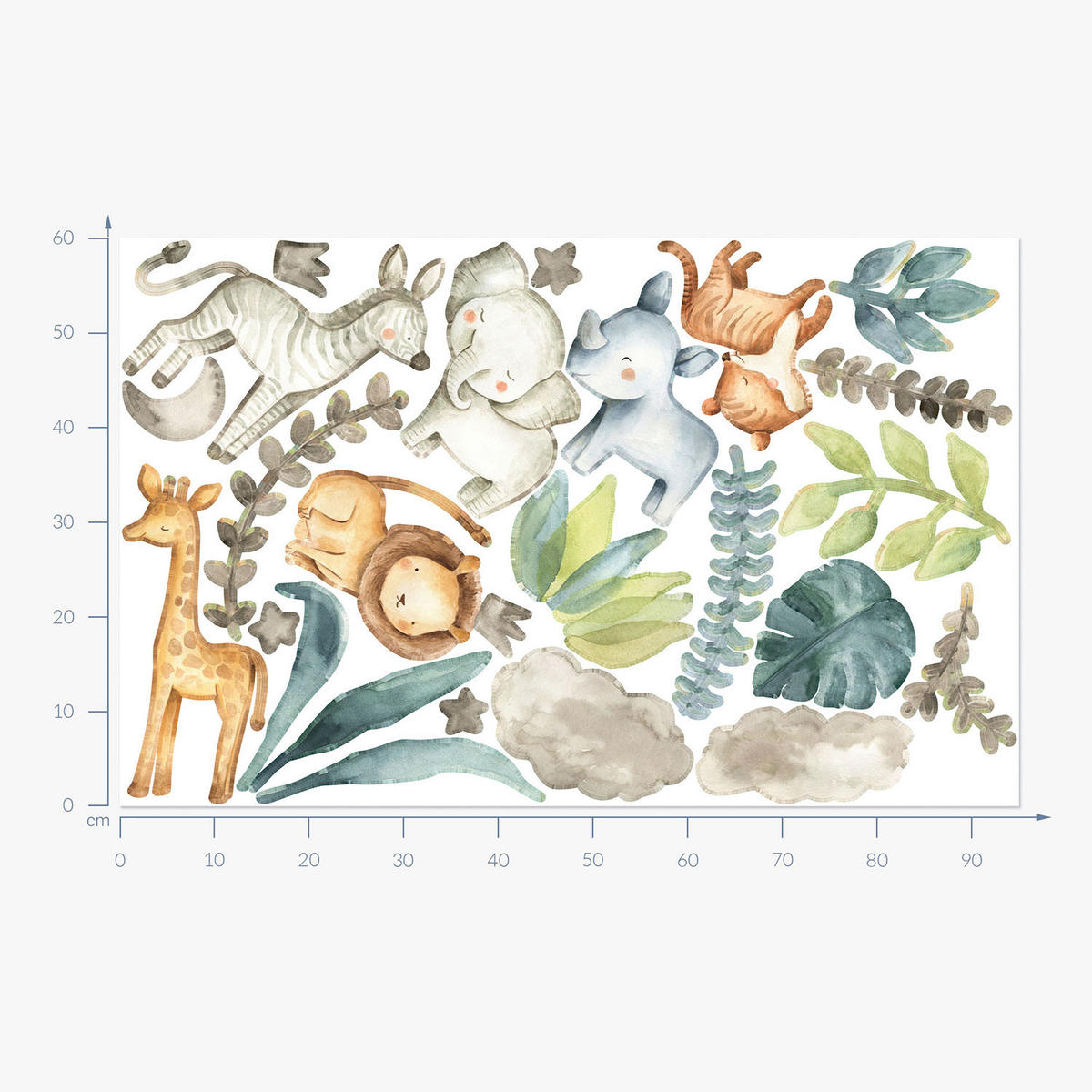 WANDAUFKLEBER 60x95cm - Wilde Safari - Multicolor, Kunststoff (60/95/0.1cm) - Wallfluent