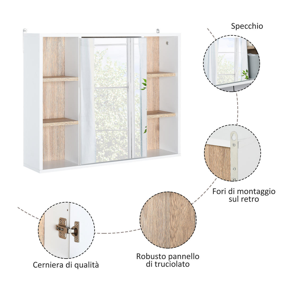 SPIEGELSCHRANK mit 3 Seitenablagen und verstellbarem Innenboden, 60 x 14,5 x 49,4 cm - Weiß, Glas (60/49.4/14.5cm) - Vallsero