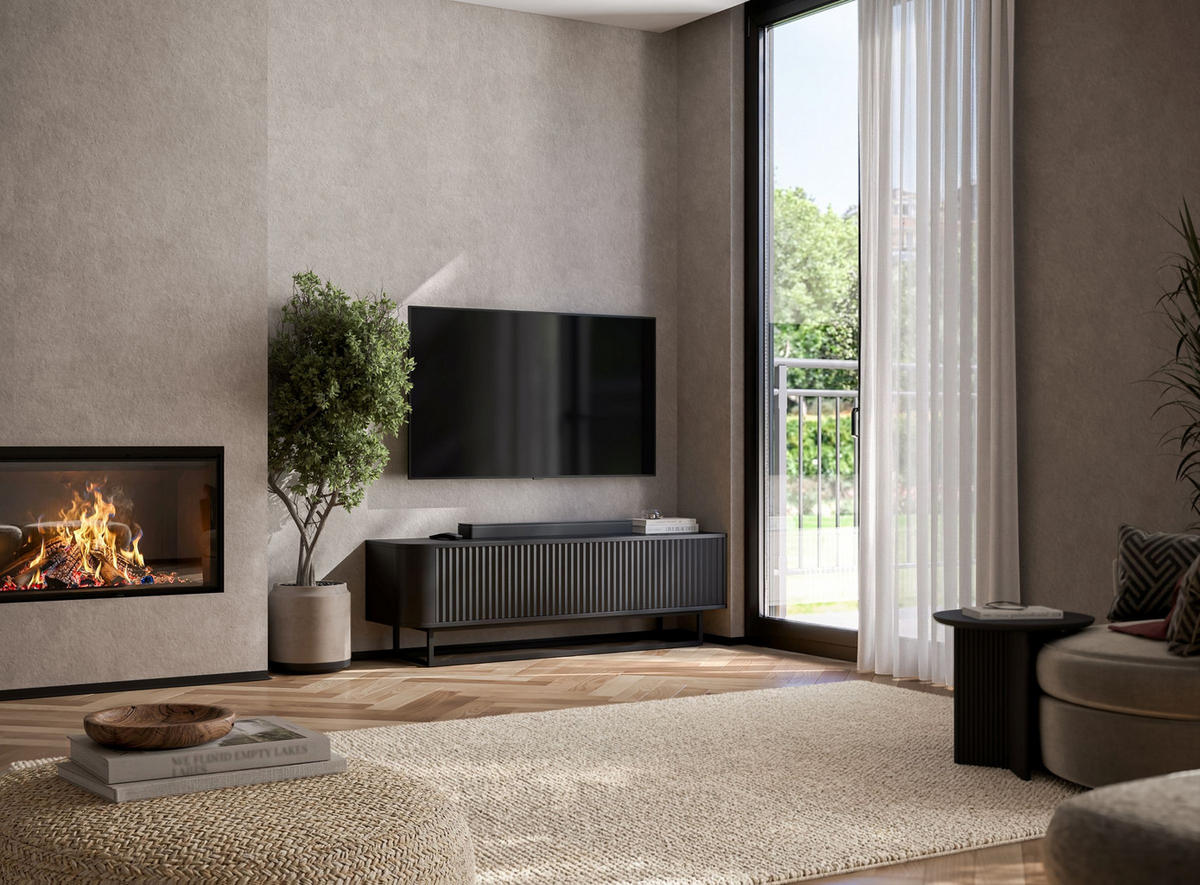 TV STOLÍK Aurora čierny matný 140 cm s kovovým rámom - čierna/zlatá, kov/kompozitné drevo (140/44/35cm) - Meble Lindner