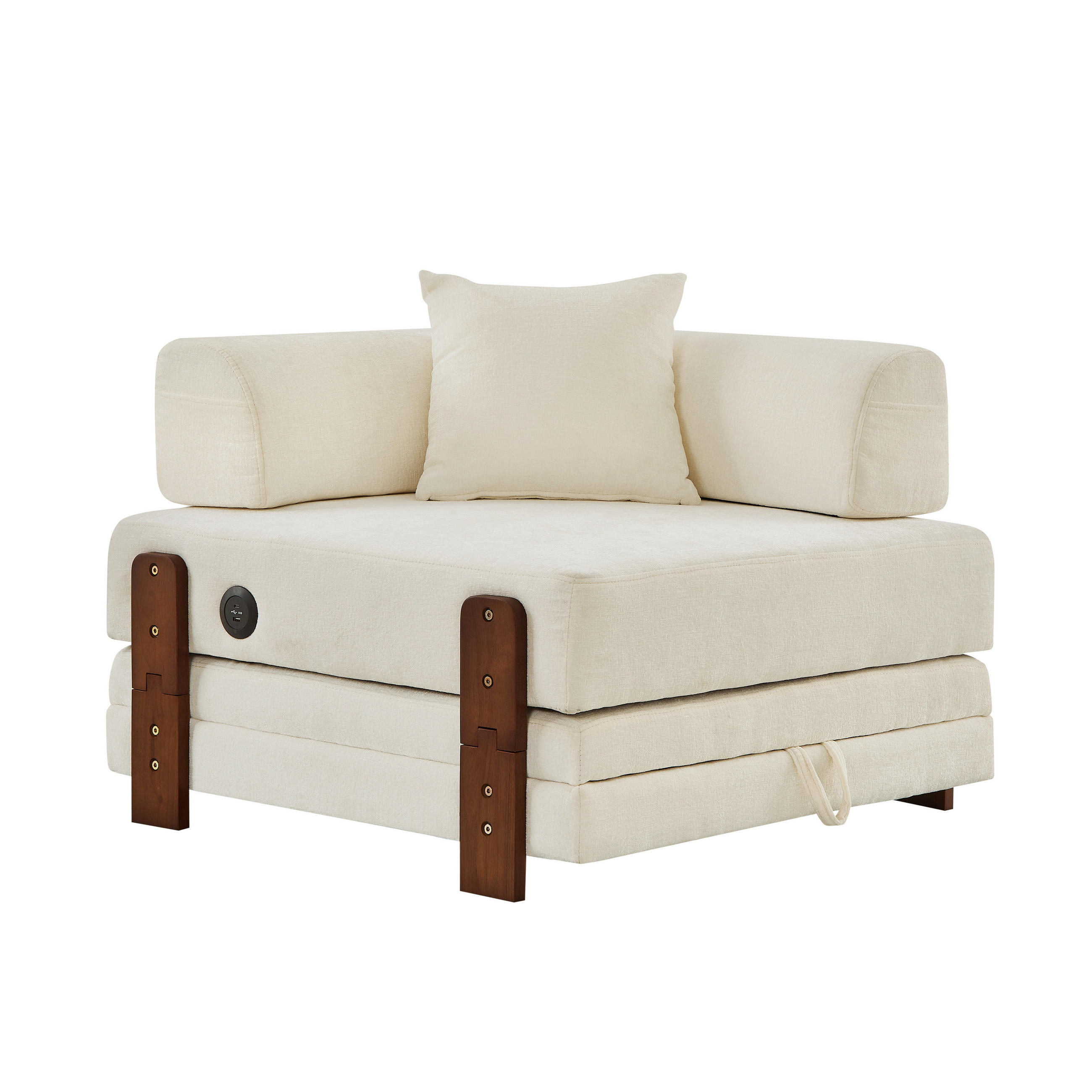 SCHLAFSESSEL 2-in-1 Schlaffunktion mit USB/Type-C, DE-42894, Beige - Beige, Holzwerkstoff (170/64/84cm) - ComfortXL
