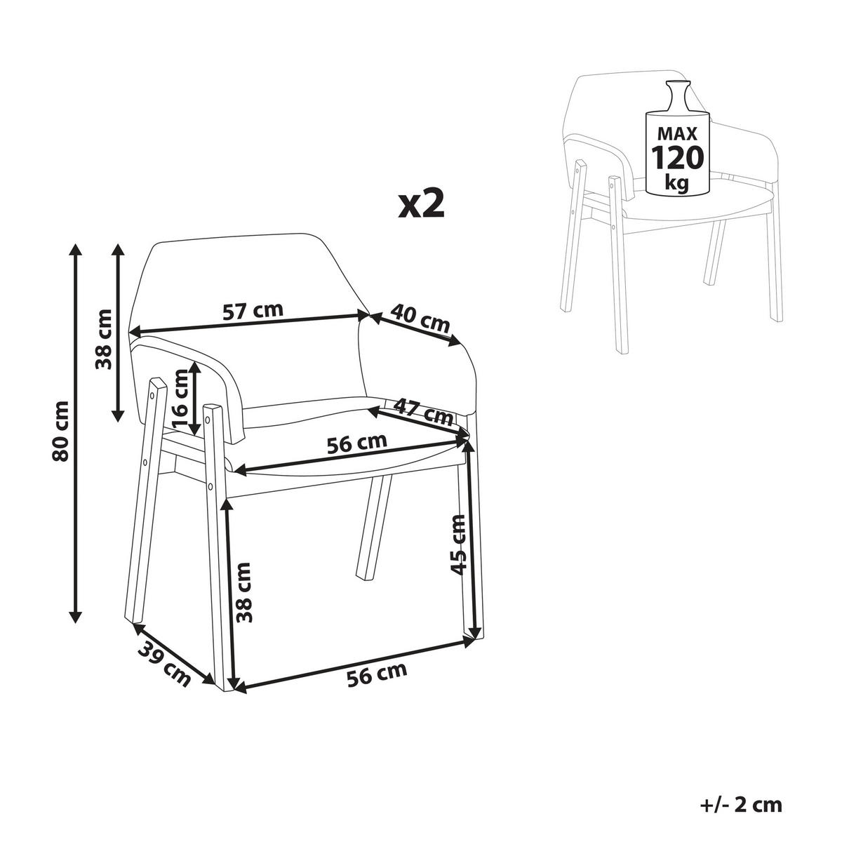 ESSZIMMERSTUHL 2er-Set Polyester Grau Albion - Grau, Holz/Textil (57/80/47cm) - Beliani