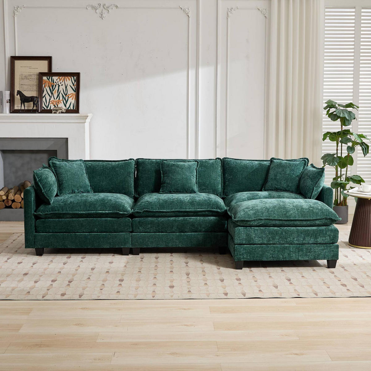 3-SITZER-SOFA aus Chenille in Grün mit modularem Aufbau - Grün, Textil (75/84/289cm) - Modfu