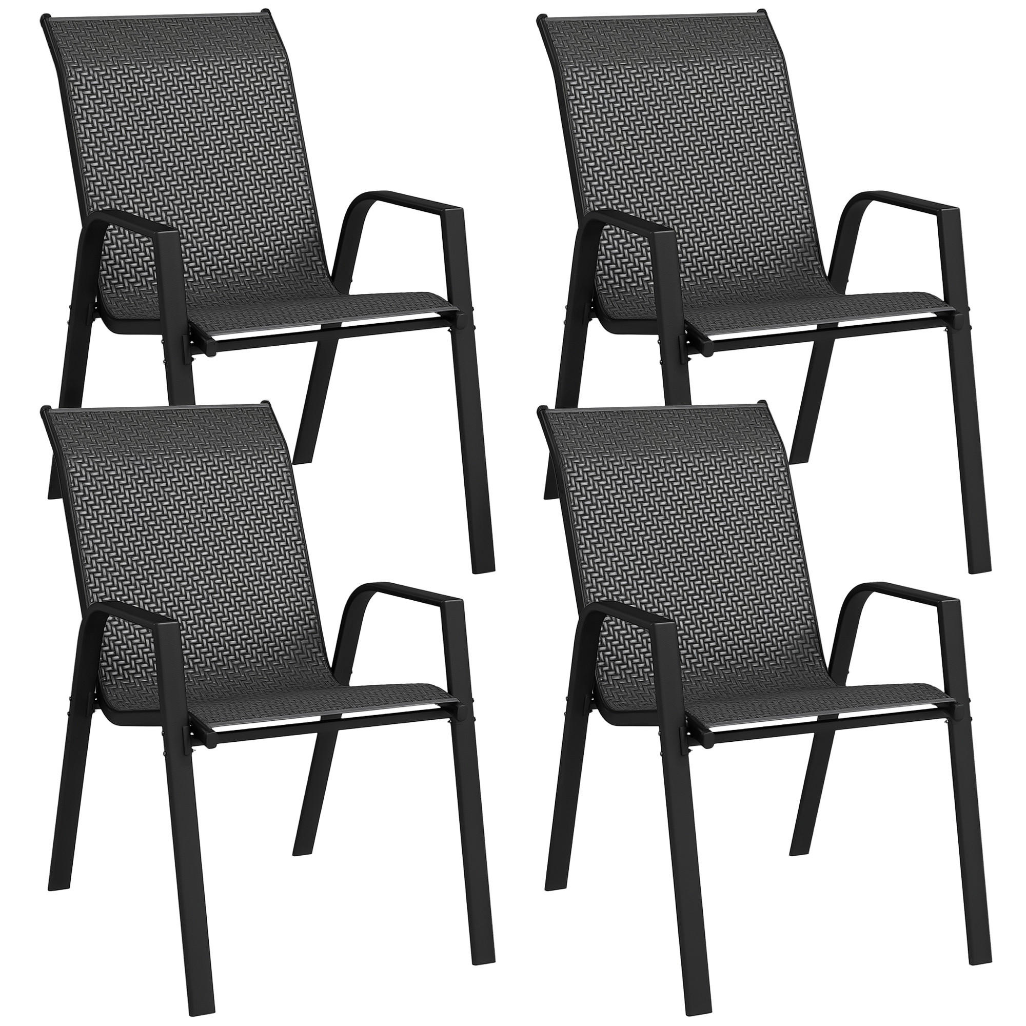 GARTENSTUHL DE-13587 4er-Set mit Armlehnen, stapelbar Natur - Grau, Metall (70/85/52cm) - ComfortXL